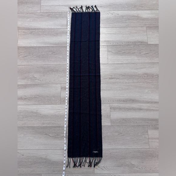 Vintage Preppy Scarf Navy Blue Stripes Men Women Cashmaire Acrylic Made In Japan - Picture 6 of 7